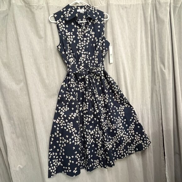 Calvin Klein Sleeveless Collared Button Down Tie Waist Dress w/ pockets Size 8 - Picture 7 of 11